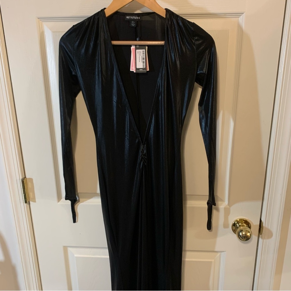 NWT PrettyLittleThing Shimmer Extreme Plunge Maxi Dress